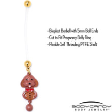 Load image into Gallery viewer, Brown Dog Red Bow Dangle PTFE Pregnancy Belly Ring
