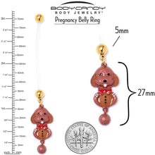 Load image into Gallery viewer, Brown Dog Red Bow Dangle PTFE Pregnancy Belly Ring
