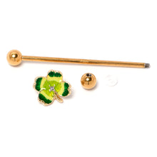Load image into Gallery viewer, 14G Clear Gem Gold Tone Lucky Shamrock Industrial Barbell 38mm

