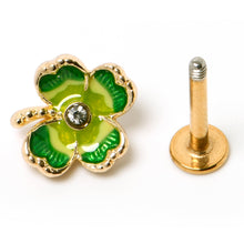 Load image into Gallery viewer, 16G 5/16 Clear Gem Gold Tone Lucky Shamrock Labret Monroe Tragus
