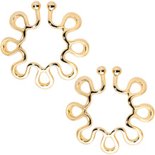 Load image into Gallery viewer, Gold Tone Trippy Flower Clip On Fake Nipple Ring Set
