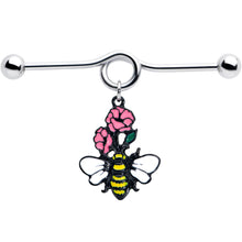Load image into Gallery viewer, 14G Busy Bee Flowers Dangle Project Bar 38mm
