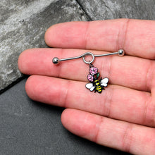 Load image into Gallery viewer, 14G Busy Bee Flowers Dangle Project Bar 38mm
