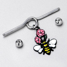 Load image into Gallery viewer, 14G Busy Bee Flowers Dangle Project Bar 38mm
