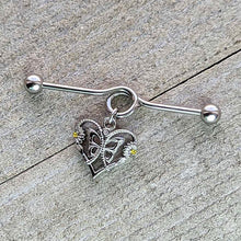 Load image into Gallery viewer, 14G Yellow CZ Gem Heart Flower Butterfly Project Bar 38mm
