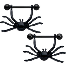 Load image into Gallery viewer, 14G 9/16 Black Leggy Spiders Nipple Shield Set
