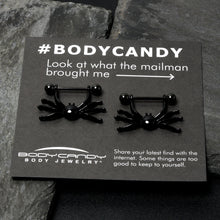 Load image into Gallery viewer, 14G 9/16 Black Leggy Spiders Nipple Shield Set
