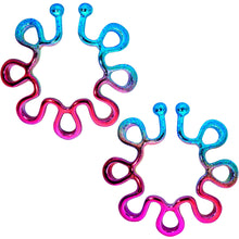 Load image into Gallery viewer, Rainbow Trippy Flower Clip On Fake Nipple Ring Set
