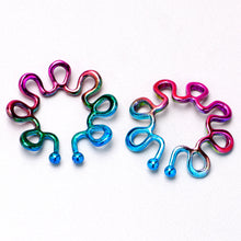 Load image into Gallery viewer, Rainbow Trippy Flower Clip On Fake Nipple Ring Set
