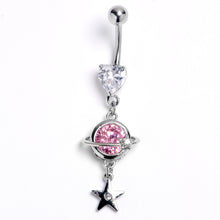 Load image into Gallery viewer, Clear Pink Heart Saturn Star Dangle Belly Ring
