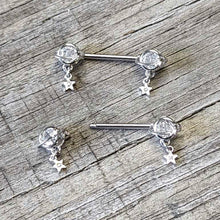 Load image into Gallery viewer, 14G 9/16 Clear CZ Gem Starry Saturn Dangle Nipple Ring Set
