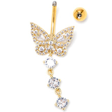 Load image into Gallery viewer, Clear CZ Gem Gold Tone Dramatic Butterfly Dangle Belly Ring
