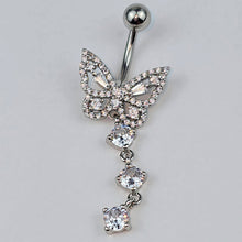 Load image into Gallery viewer, Clear Gem Dramatic Butterfly Dangle Belly Ring
