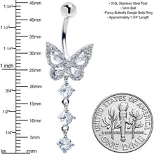 Load image into Gallery viewer, Clear Gem Dramatic Butterfly Dangle Belly Ring
