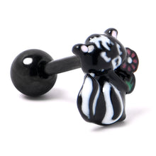 Load image into Gallery viewer, 16G 1/4 Black Funky Skunk Cartilage Tragus Earring
