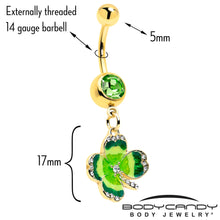 Load image into Gallery viewer, Clear Green Gem Gold Tone Lucky Shamrock Dangle Belly Ring
