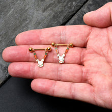 Load image into Gallery viewer, 14G 9/16 Gold Tone Cutie Easter Bunny Dangle Nipple Ring Set
