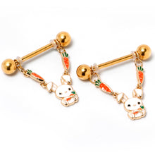Load image into Gallery viewer, 14G 9/16 Gold Tone Cutie Easter Bunny Dangle Nipple Ring Set
