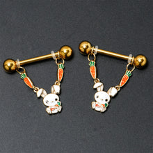 Load image into Gallery viewer, 14G 9/16 Gold Tone Cutie Easter Bunny Dangle Nipple Ring Set
