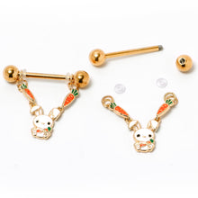 Load image into Gallery viewer, 14G 9/16 Gold Tone Cutie Easter Bunny Dangle Nipple Ring Set
