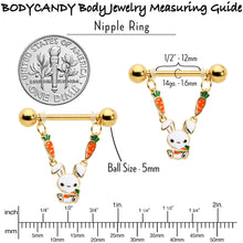 Load image into Gallery viewer, 14G 9/16 Gold Tone Cutie Easter Bunny Dangle Nipple Ring Set
