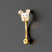 Load image into Gallery viewer, 16G 5/16 Gold Tone Cutie Easter Bunny Curved Eyebrow Ring
