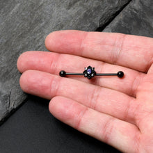 Load image into Gallery viewer, 14G Purple Gem Black Scrolling Hearts Industrial Barbell 38mm
