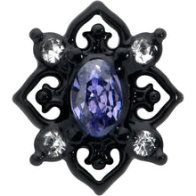 Load image into Gallery viewer, 16G 1/4 Purple Gem Black Scrolling Hearts Cartilage Tragus Earring

