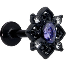 Load image into Gallery viewer, 16G 5/16 Purple Gem Black Scrolling Hearts Labret Monroe Tragus
