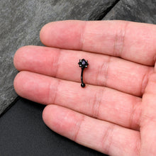 Load image into Gallery viewer, 16G 5/16 Purple Gem Black Scrolling Hearts Curved Eyebrow Ring
