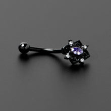 Load image into Gallery viewer, 16G 5/16 Purple Gem Black Scrolling Hearts Curved Eyebrow Ring
