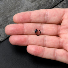 Load image into Gallery viewer, 20G 5/16 Purple Gem Black Scrolling Hearts Nose Hoop

