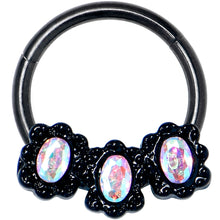 Load image into Gallery viewer, 16G 3/8 Aurora Gem Black Magical Ovals Hinged Segment Ring
