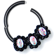 Load image into Gallery viewer, 16G 3/8 Aurora Gem Black Magical Ovals Hinged Segment Ring
