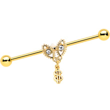 Load image into Gallery viewer, 14G Clear Gem Gold Hue Seeing Money Dangle Industrial Barbell 38mm
