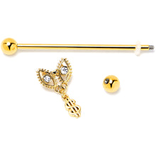Load image into Gallery viewer, 14G Clear Gem Gold Hue Seeing Money Dangle Industrial Barbell 38mm
