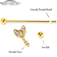Load image into Gallery viewer, 14G Clear Gem Gold Hue Seeing Money Dangle Industrial Barbell 38mm
