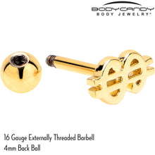 Load image into Gallery viewer, 16G 1/4 Gold Tone Dollar Sign Cartilage Tragus Earring
