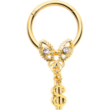 Load image into Gallery viewer, 16G 3/8 Clear Gem Gold Hue Seeing Money Dangle Hinged Segment Ring
