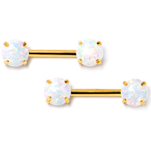 Load image into Gallery viewer, 14G 1/2 White Synthetic Opal Gold Tone Threadless Nipple Ring Set
