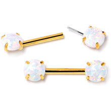 Load image into Gallery viewer, 14G 1/2 White Synthetic Opal Gold Tone Threadless Nipple Ring Set

