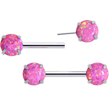 Load image into Gallery viewer, 14G 1/2 Pink Synthetic Opal Threadless Barbell Nipple Ring Set
