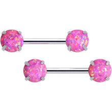 Load image into Gallery viewer, 14G 1/2 Pink Synthetic Opal Threadless Barbell Nipple Ring Set
