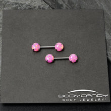 Load image into Gallery viewer, 14G 1/2 Pink Synthetic Opal Threadless Barbell Nipple Ring Set
