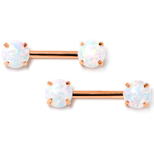 Load image into Gallery viewer, 14G 1/2 White Synthetic Opal Rose Hue Threadless Nipple Ring Set
