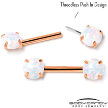 Load image into Gallery viewer, 14G 1/2 White Synthetic Opal Rose Hue Threadless Nipple Ring Set
