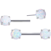 Load image into Gallery viewer, 14G 1/2 White Synthetic Opal Threadless Barbell Nipple Ring Set
