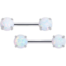 Load image into Gallery viewer, 14G 1/2 White Synthetic Opal Threadless Barbell Nipple Ring Set
