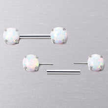 Load image into Gallery viewer, 14G 1/2 White Synthetic Opal Threadless Barbell Nipple Ring Set
