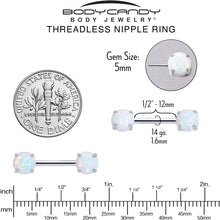 Load image into Gallery viewer, 14G 1/2 White Synthetic Opal Threadless Barbell Nipple Ring Set
